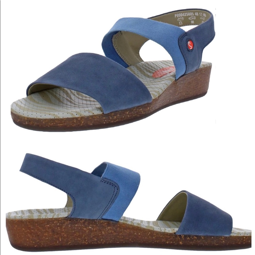 NIB suede blue flats elastic orthopedic aerated open (7) slip on SOFTINOS sky